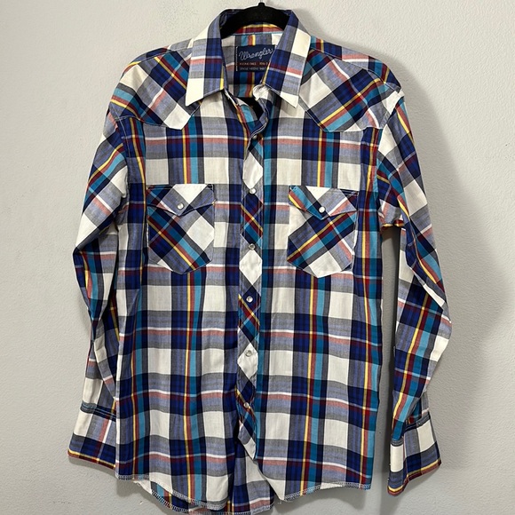 Wrangler x-long tails plaid pearl snap button down 15 1/2 - 34 - Picture 1 of 7